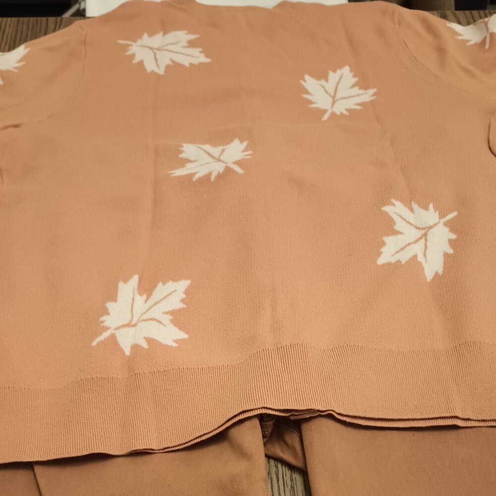 Loft Size XL Yellowish Orange Cardigan with Fall Leaves (NWT) - Picture 10 of 11
